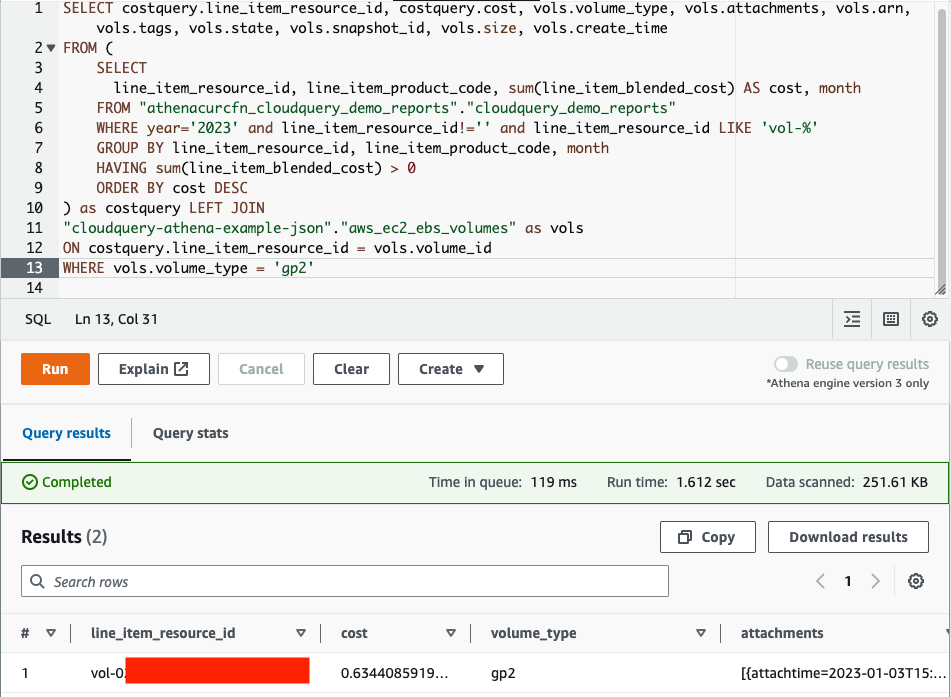 GP2 EBS Volumes in Athena with CloudQuery Data